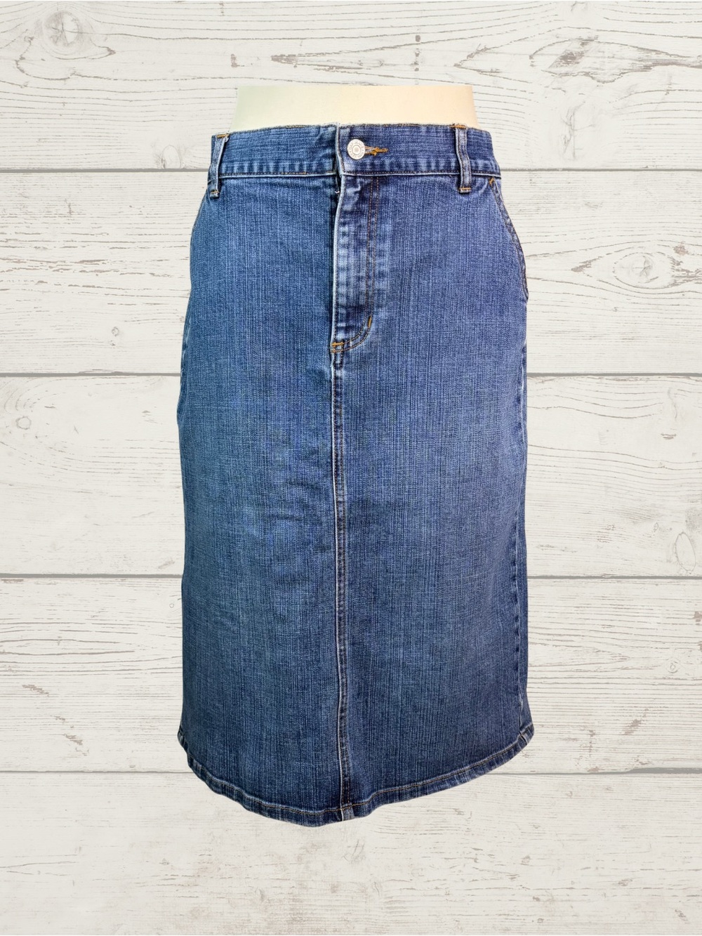 Vintage Y2K Gap Jeans Stretch Denim Midi Pencil Skirt Dark Wash Size 14